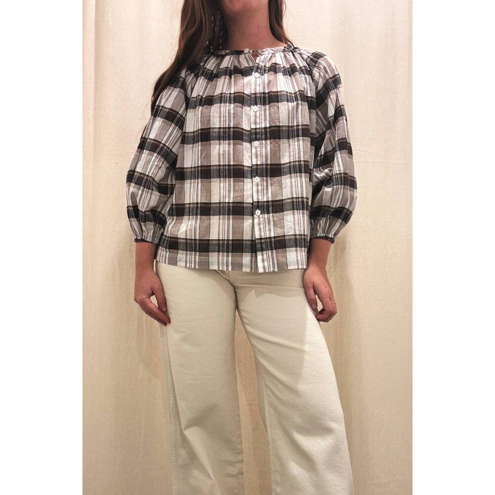 NEW NARY windowpane button top in black gauze